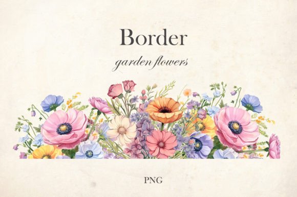 Download Watercolor Garden Flowers Border - Garden Collection