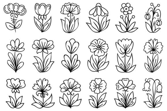 Download Line Art Hand Drawn Flowers - Hand drawn flowers Collection