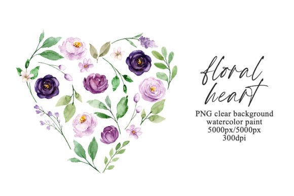 Download Floral Heart with Violet Flowers, PNG. - Violet flower Collection