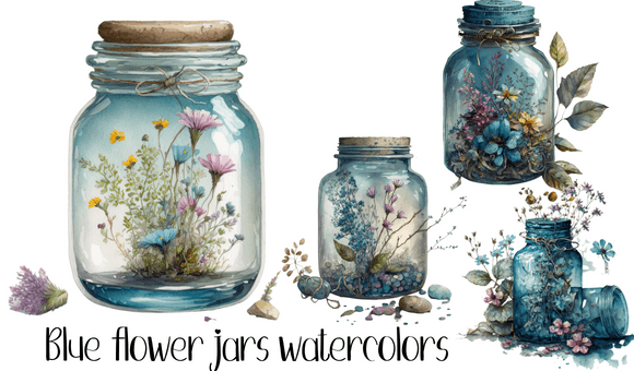 Download Blue Flower Jars Watercolors - Blue flower Collection