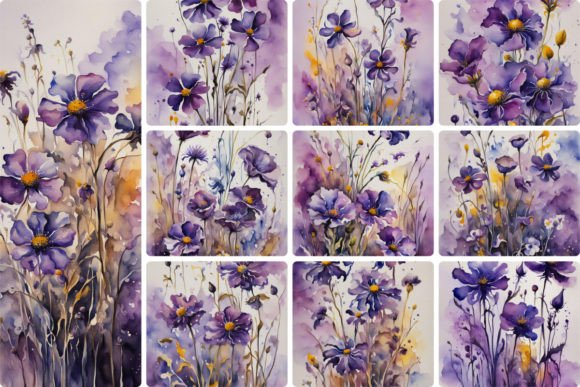 Download Violet Flowers, Watercolor - Violet flower Collection