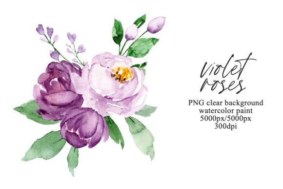 Download Watercolor Violet Flowers Roses, PNG. - Violet flower Collection