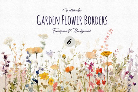 Download Watercolor Garden Flower Border Cliparts - Garden Collection