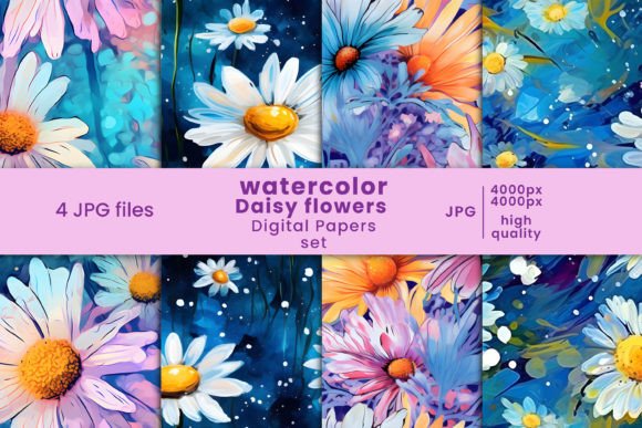 Download Watercolor Daisy Flowers Digital Papers - Daisy flower Collection