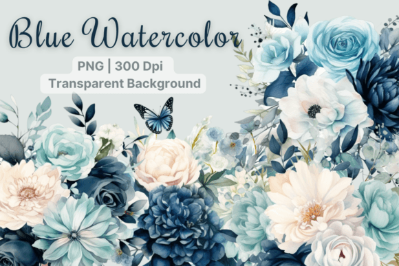 Download Blue Flower, Floral Watercolor Clipart - Blue flower Collection