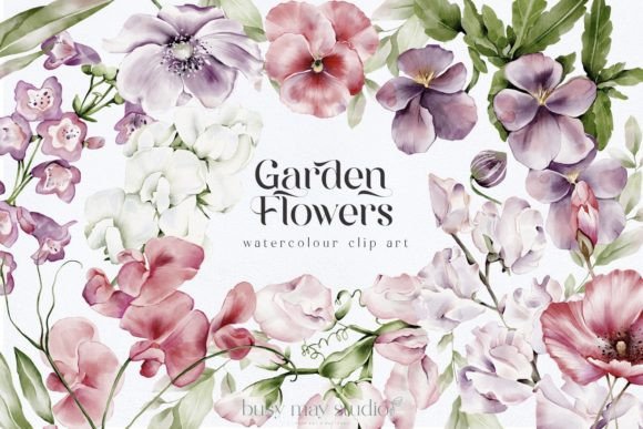 Download Garden Flowers Watercolour Clip Art PNG - Garden Collection