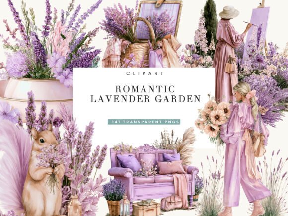 Download Romantic Lavender Garden Clipart Bundle - Garden Collection