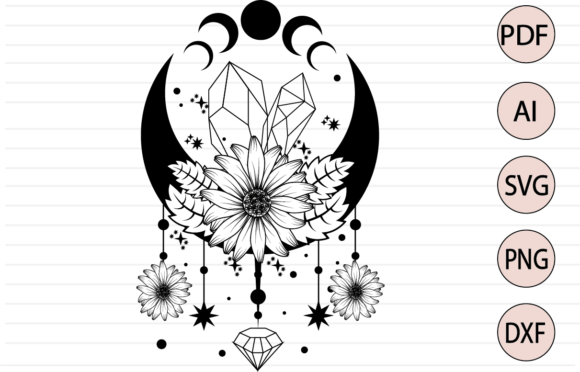 Download Witchy Moon Daisy Flower &amp; Crystals SVG - Daisy flower Collection