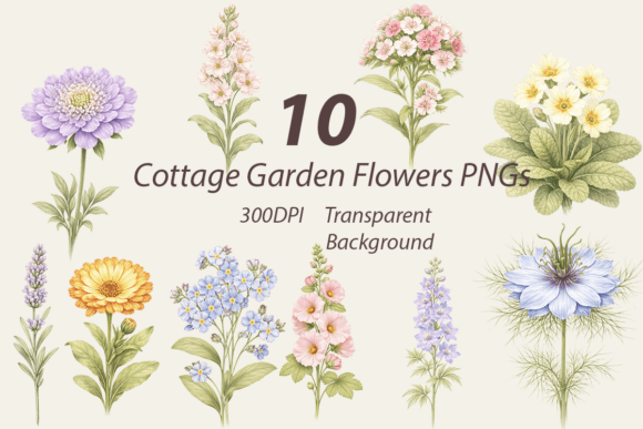 Download Cottage Garden Flowers Clipart Bundle - Garden Collection