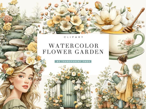 Download Watercolor Flower Garden Clipart Bundle - Garden Collection