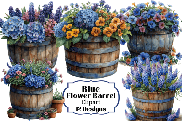 Download 12 Barrel of Blue Flowers Clipart - Blue flower Collection