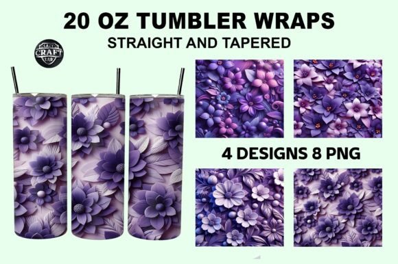 Download 3D Violet Flowers Tumbler Wrap 20oz PNG - Violet flower Collection