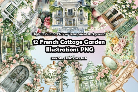 Download 12 French Cottage Garden Illustrations - Garden Collection