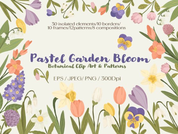 Download Pastel Garden Bloom:Clip Art &amp; Patterns - Garden Collection