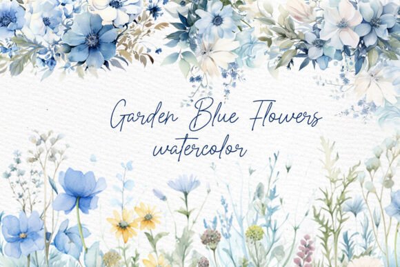 Download Watercolor Blue Garden Flowers Clipart - Garden Collection