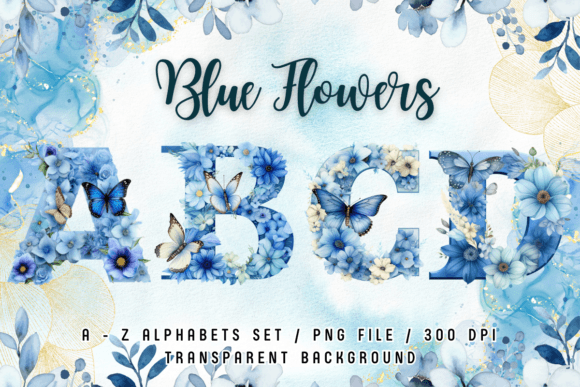Download Blue Flowers Butterfly Alphabet Clipart - Blue flower Collection