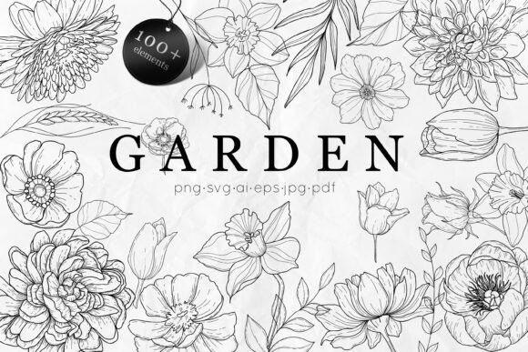 Download Garden Flowers Bundle Line Art SVG - Garden Collection