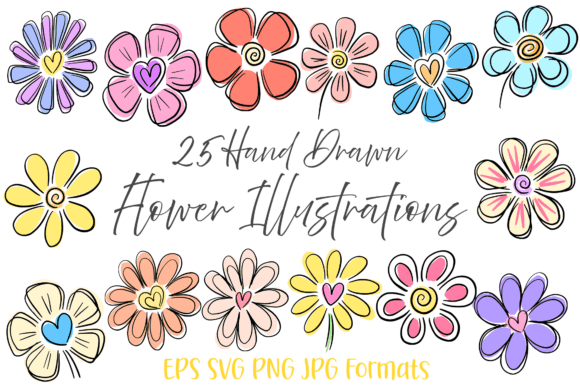 Download 25 Heart Doodle Hand Drawn Flowers Flora - Hand drawn flowers Collection