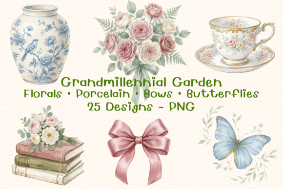Download Grandmillennial Garden Clipart Bundle - Garden Collection