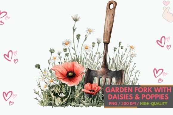 Download Garden Fork with Daisies &amp; Poppies - Garden Collection