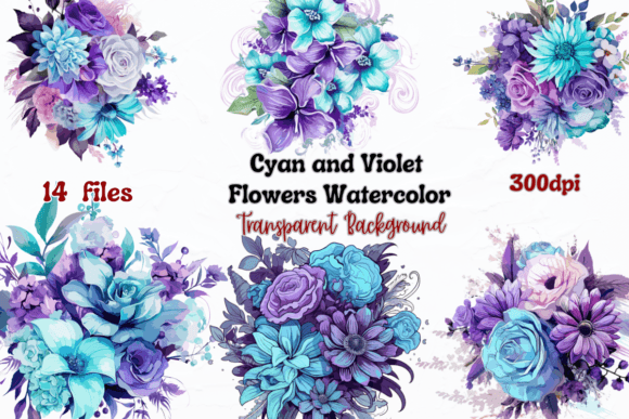 Download Cyan and Violet Flowers Watercolor - Violet flower Collection