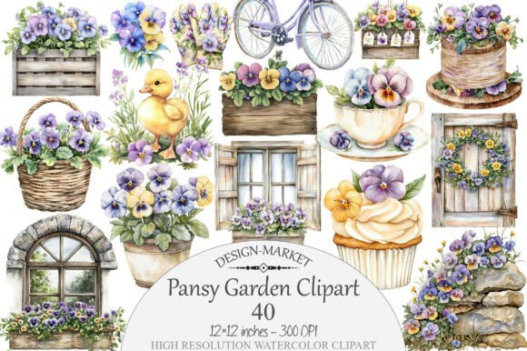 Download Watercolor Pansy Garden Clipart - Garden Collection