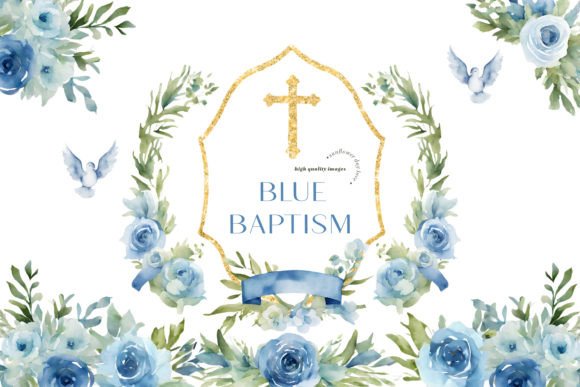 Download Blue Flowers Cross Baptism Clipart - Blue flower Collection